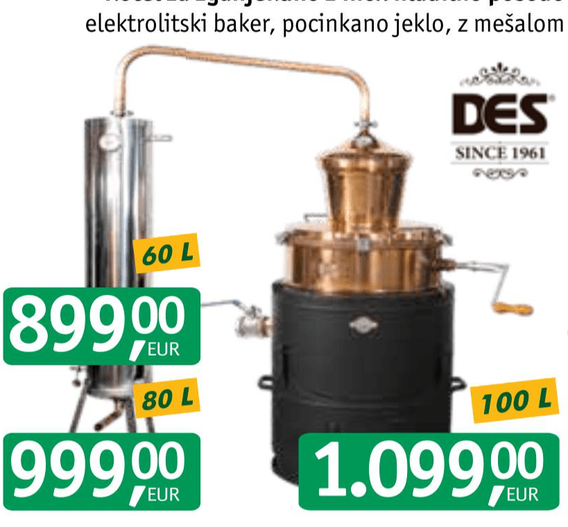 DES Kotel za žganjekuho z inox hladilno posodo 60 L Akcija u trgovini Jager