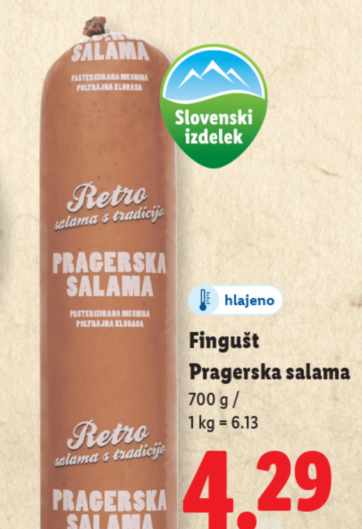 Fingušt Retro pragerska salama 700 g Akcija u trgovini Lidl