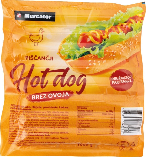 Mercator piščančje hot dog hrenovke 1 kg Akcija v trgovini Mercator
